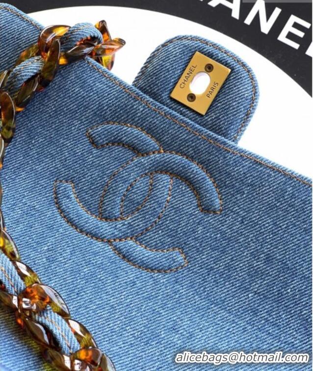 Famous Brand Chanel Quilted Denim & Turtoise-Shell Effect Small Classic Flap Bag A01113 Light Blue 2026