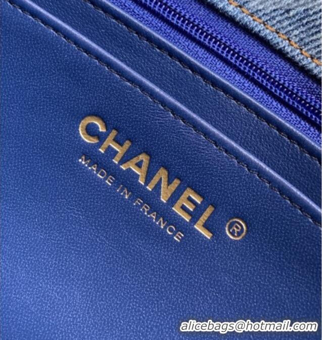 Famous Brand Chanel Quilted Denim & Turtoise-Shell Effect Small Classic Flap Bag A01113 Light Blue 2026
