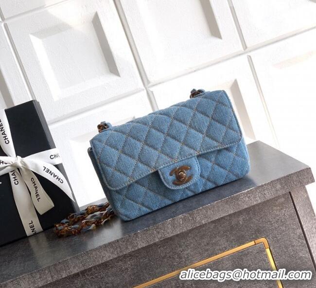 Top Quality Chanel Quilted Denim & Turtoise-Shell Effect Mini Classic Flap Bag A01116 Light Blue 2026