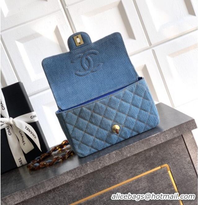 Top Quality Chanel Quilted Denim & Turtoise-Shell Effect Mini Classic Flap Bag A01116 Light Blue 2026