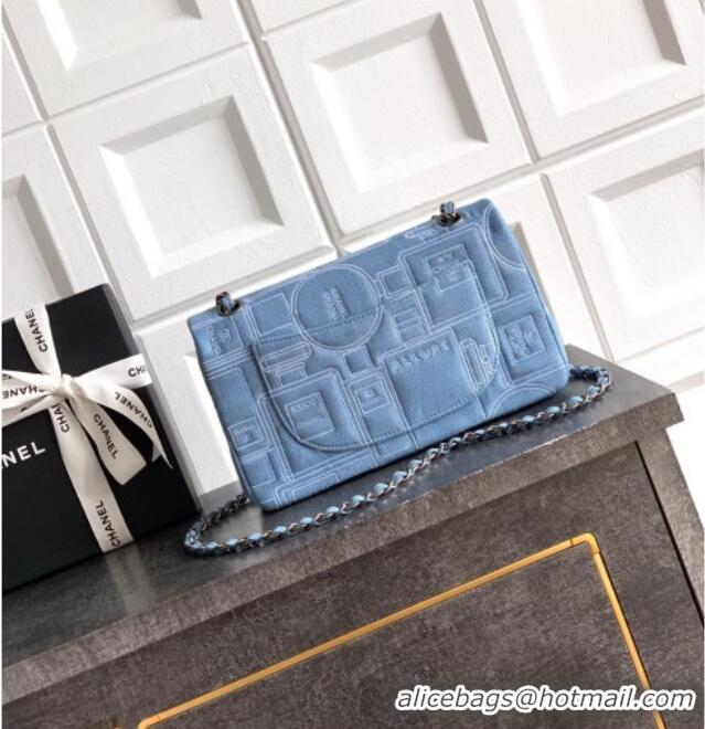 Grade Design Chanel Embroidered Denim Medium Classic Flap Bag A01112 Light Blue 2026