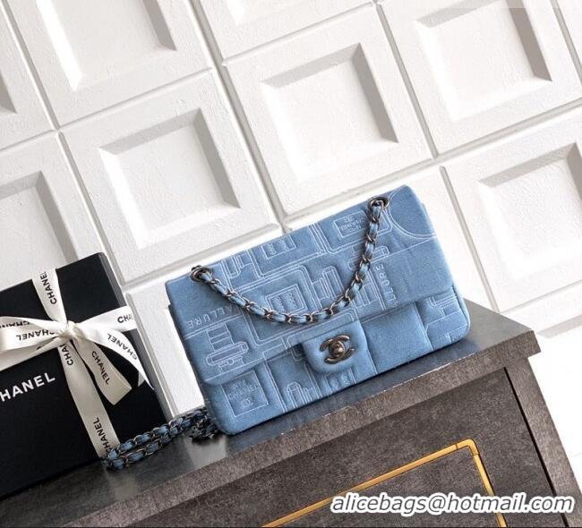 Grade Design Chanel Embroidered Denim Medium Classic Flap Bag A01112 Light Blue 2026