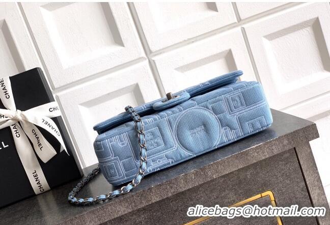 Grade Design Chanel Embroidered Denim Medium Classic Flap Bag A01112 Light Blue 2026