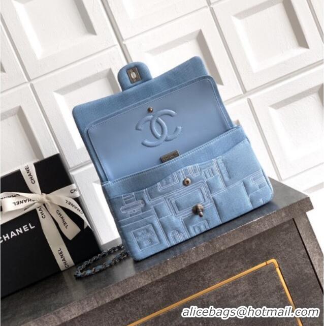 Grade Design Chanel Embroidered Denim Medium Classic Flap Bag A01112 Light Blue 2026