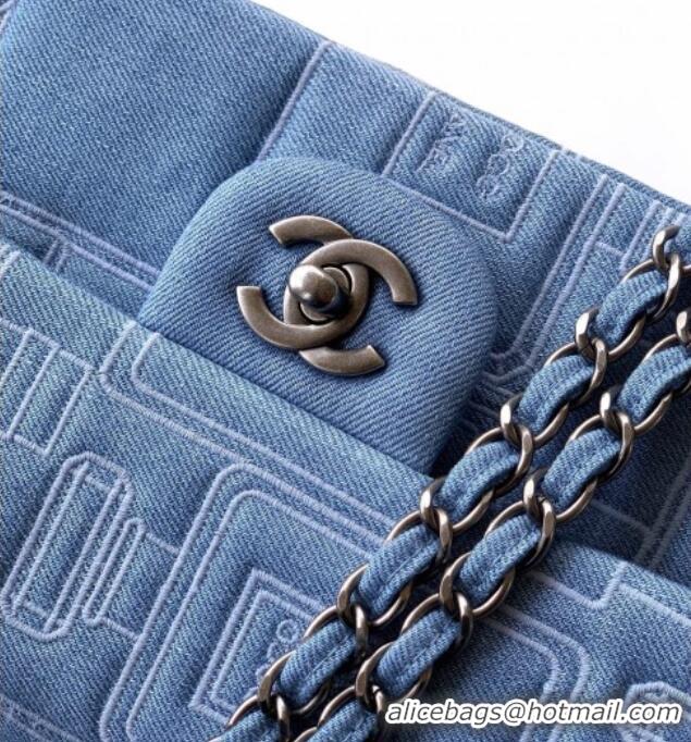 Grade Design Chanel Embroidered Denim Medium Classic Flap Bag A01112 Light Blue 2026