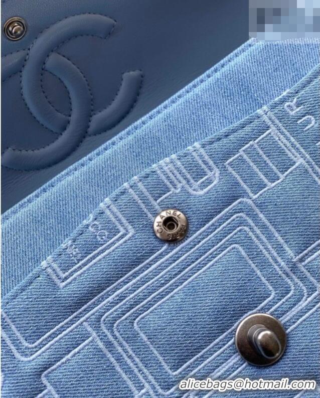 Grade Design Chanel Embroidered Denim Medium Classic Flap Bag A01112 Light Blue 2026