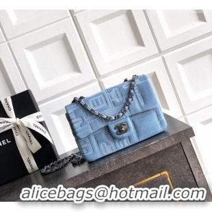Top Grade Chanel Embroidered Denim Mini Classic Flap Bag A01116 Light Blue 2026