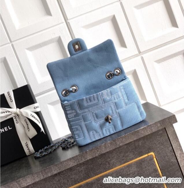 Top Grade Chanel Embroidered Denim Mini Classic Flap Bag A01116 Light Blue 2026