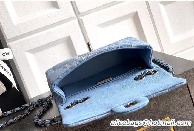 Top Grade Chanel Embroidered Denim Mini Classic Flap Bag A01116 Light Blue 2026