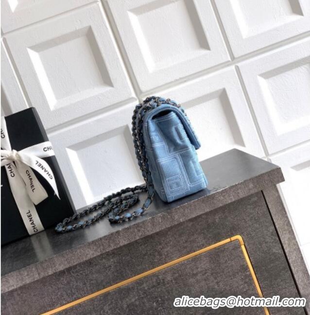 Top Grade Chanel Embroidered Denim Mini Classic Flap Bag A01116 Light Blue 2026