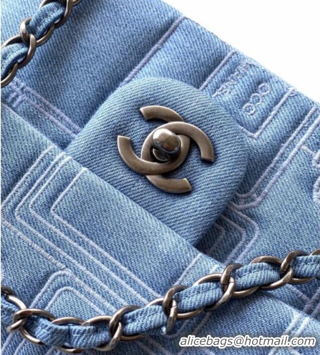 Top Grade Chanel Embroidered Denim Mini Classic Flap Bag A01116 Light Blue 2026