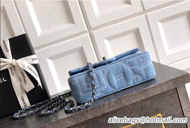 Top Grade Chanel Embroidered Denim Mini Classic Flap Bag A01116 Light Blue 2026