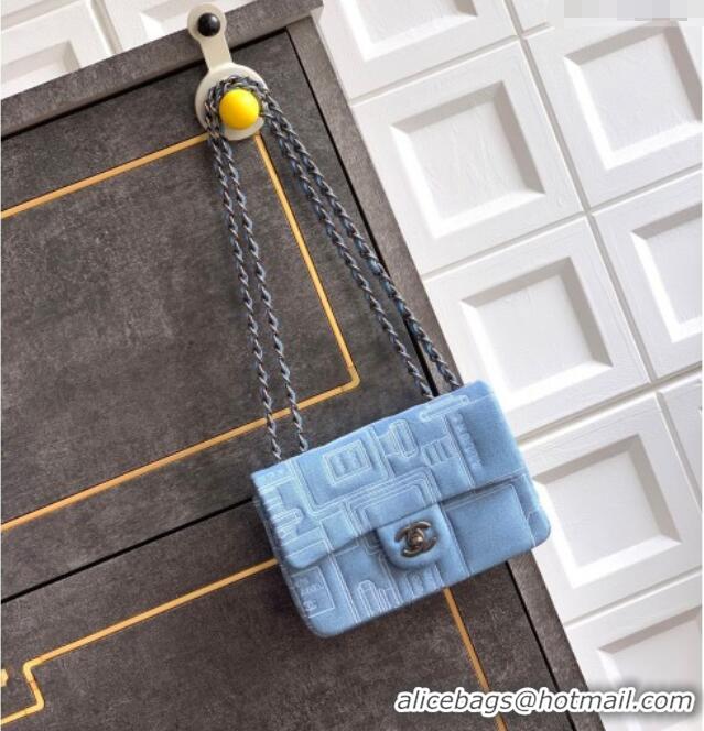 Top Grade Chanel Embroidered Denim Mini Classic Flap Bag A01116 Light Blue 2026