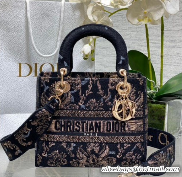 Best Price Dior Medium Lady D-Lite Bag in Embroidery Black/Gold/Blue 0126060 2026