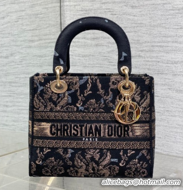 Best Price Dior Medium Lady D-Lite Bag in Embroidery Black/Gold/Blue 0126060 2026