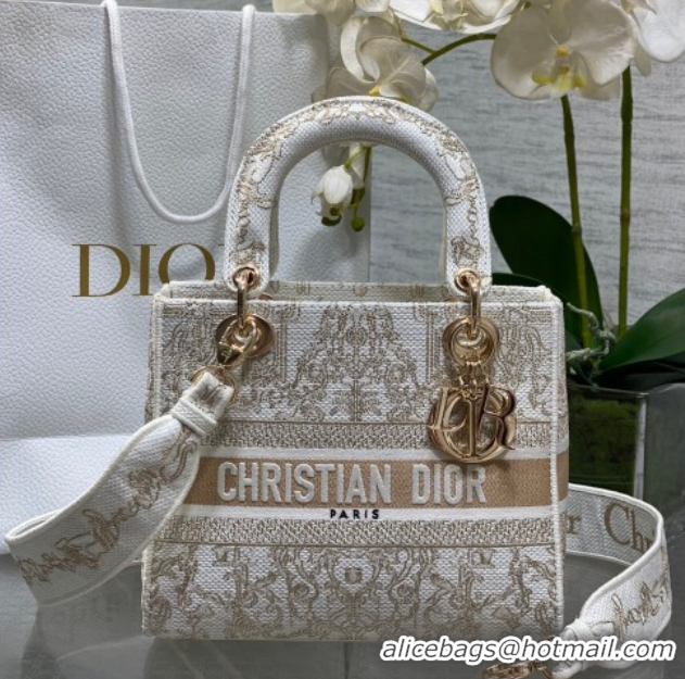 Low Cost Dior Medium Lady D-Lite Bag in Latte White and Gold-Tone Dioresque Stella Cornely Embroidery 0126061 2026