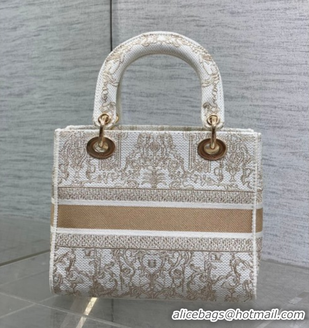 Low Cost Dior Medium Lady D-Lite Bag in Latte White and Gold-Tone Dioresque Stella Cornely Embroidery 0126061 2026