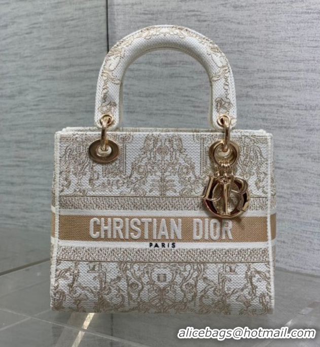 Low Cost Dior Medium Lady D-Lite Bag in Latte White and Gold-Tone Dioresque Stella Cornely Embroidery 0126061 2026