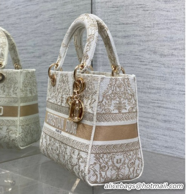 Low Cost Dior Medium Lady D-Lite Bag in Latte White and Gold-Tone Dioresque Stella Cornely Embroidery 0126061 2026