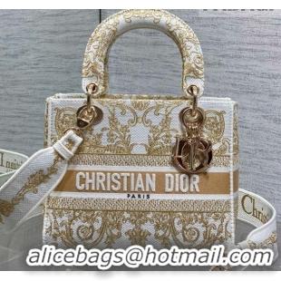 Unique Style Dior Medium Lady D-Lite Bag in Latte White and Gold-Tone Dioresque Butterfly Cornely Embroidery 0126062 202