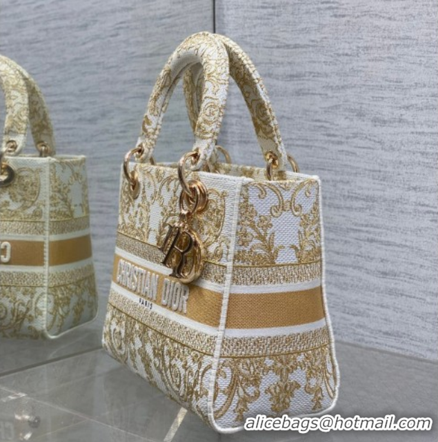 Unique Style Dior Medium Lady D-Lite Bag in Latte White and Gold-Tone Dioresque Butterfly Cornely Embroidery 0126062 202