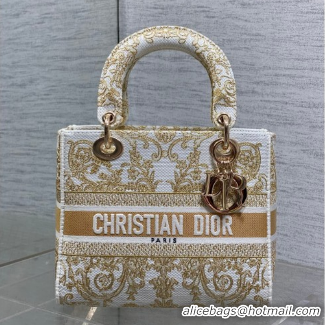 Unique Style Dior Medium Lady D-Lite Bag in Latte White and Gold-Tone Dioresque Butterfly Cornely Embroidery 0126062 202