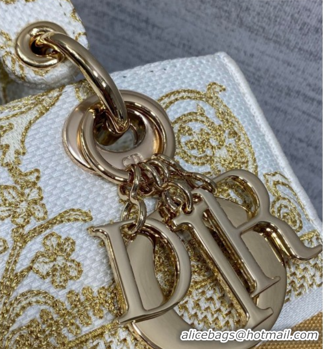 Unique Style Dior Medium Lady D-Lite Bag in Latte White and Gold-Tone Dioresque Butterfly Cornely Embroidery 0126062 202