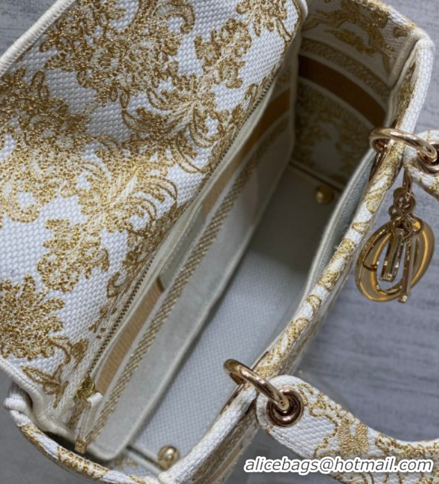 Unique Style Dior Medium Lady D-Lite Bag in Latte White and Gold-Tone Dioresque Butterfly Cornely Embroidery 0126062 202