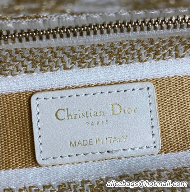 Unique Style Dior Medium Lady D-Lite Bag in Latte White and Gold-Tone Dioresque Butterfly Cornely Embroidery 0126062 202