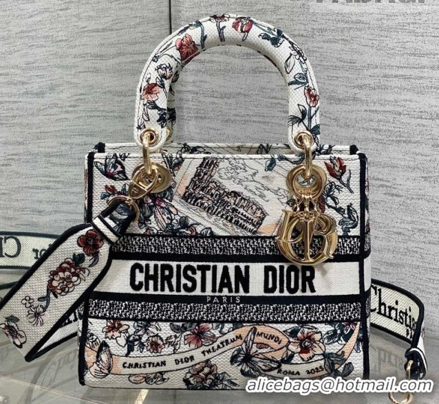 Good Quality Dior Medium Lady D-Lite Bag in Pink Souvenir de Rome Embroidery 0126064 2026