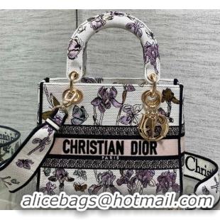 Pretty Style Dior Medium Lady D-Lite Bag in Latte White Butterflies & Iris Purple Embroidery 0126066 2026