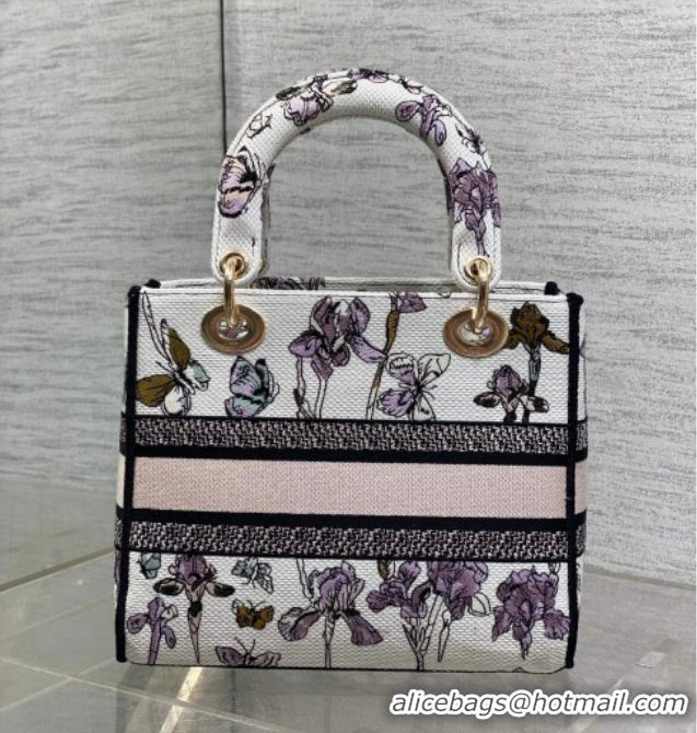 Pretty Style Dior Medium Lady D-Lite Bag in Latte White Butterflies & Iris Purple Embroidery 0126066 2026