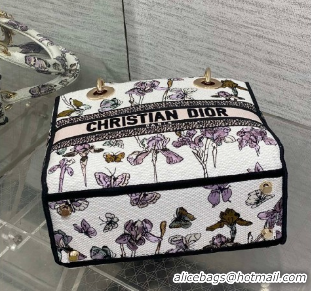 Pretty Style Dior Medium Lady D-Lite Bag in Latte White Butterflies & Iris Purple Embroidery 0126066 2026