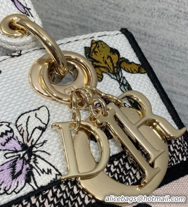 Pretty Style Dior Medium Lady D-Lite Bag in Latte White Butterflies & Iris Purple Embroidery 0126066 2026