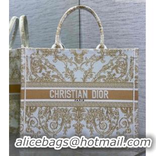 Shop Duplicate Dior Large Book Tote Bag in Latte White and Gold-Tone Dioresque Butterfly Cornely Embroidery 0126067 2026
