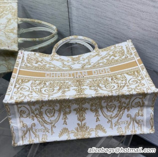 Shop Duplicate Dior Large Book Tote Bag in Latte White and Gold-Tone Dioresque Butterfly Cornely Embroidery 0126067 2026