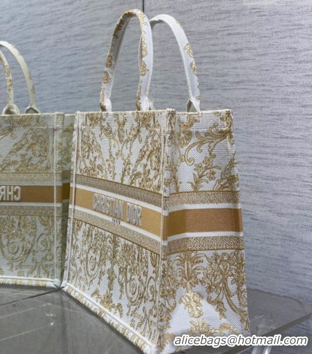 Shop Duplicate Dior Large Book Tote Bag in Latte White and Gold-Tone Dioresque Butterfly Cornely Embroidery 0126067 2026