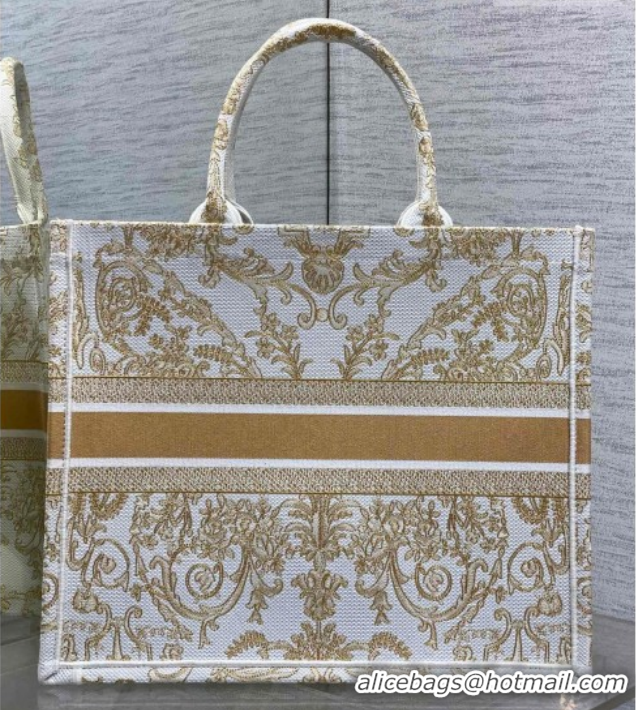 Shop Duplicate Dior Large Book Tote Bag in Latte White and Gold-Tone Dioresque Butterfly Cornely Embroidery 0126067 2026