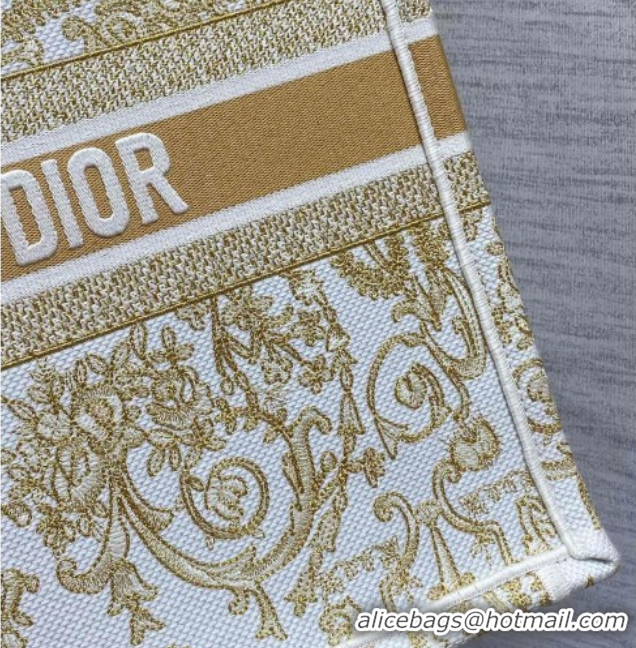 Shop Duplicate Dior Large Book Tote Bag in Latte White and Gold-Tone Dioresque Butterfly Cornely Embroidery 0126067 2026