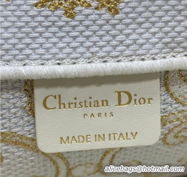 Shop Duplicate Dior Large Book Tote Bag in Latte White and Gold-Tone Dioresque Butterfly Cornely Embroidery 0126067 2026