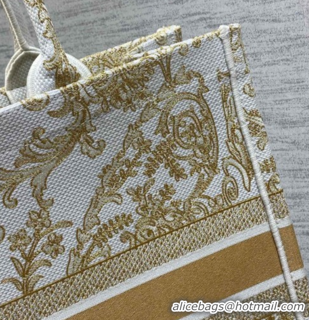 Shop Duplicate Dior Large Book Tote Bag in Latte White and Gold-Tone Dioresque Butterfly Cornely Embroidery 0126067 2026