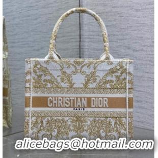 Purchase Dior Small Book Tote Bag in Latte White and Gold-Tone Dioresque Butterfly Cornely Embroidery 0126069 2026