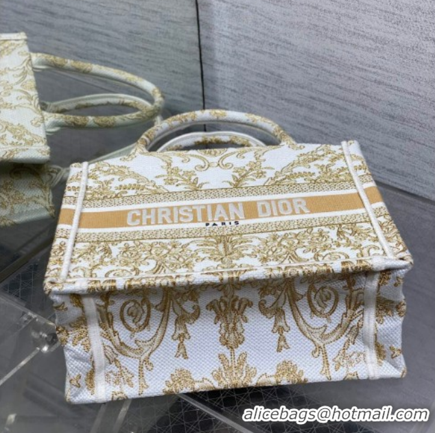 Purchase Dior Small Book Tote Bag in Latte White and Gold-Tone Dioresque Butterfly Cornely Embroidery 0126069 2026