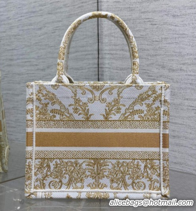 Purchase Dior Small Book Tote Bag in Latte White and Gold-Tone Dioresque Butterfly Cornely Embroidery 0126069 2026
