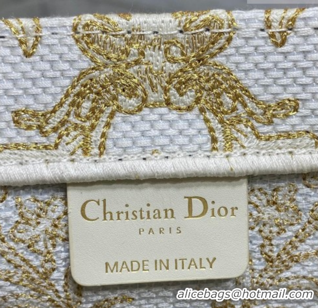 Purchase Dior Small Book Tote Bag in Latte White and Gold-Tone Dioresque Butterfly Cornely Embroidery 0126069 2026