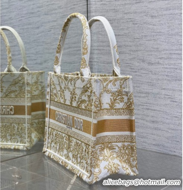 Purchase Dior Small Book Tote Bag in Latte White and Gold-Tone Dioresque Butterfly Cornely Embroidery 0126069 2026