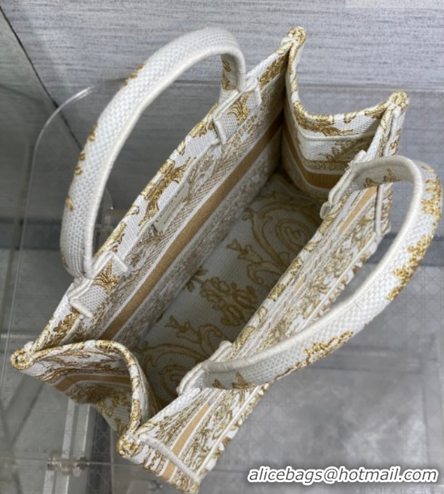 Purchase Dior Small Book Tote Bag in Latte White and Gold-Tone Dioresque Butterfly Cornely Embroidery 0126069 2026