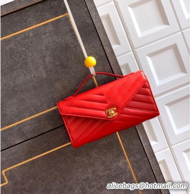 Promotional Chanel Chevron Lambskin Leather Flap Top Handle Bag AS6044 Red 2026