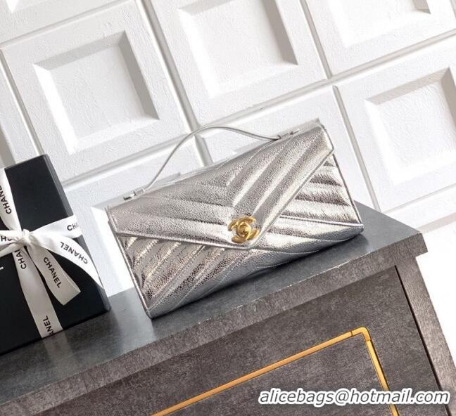 Buy Cheap Chanel Chevron Lambskin Leather Flap Top Handle Bag AS6044 Silver 2026