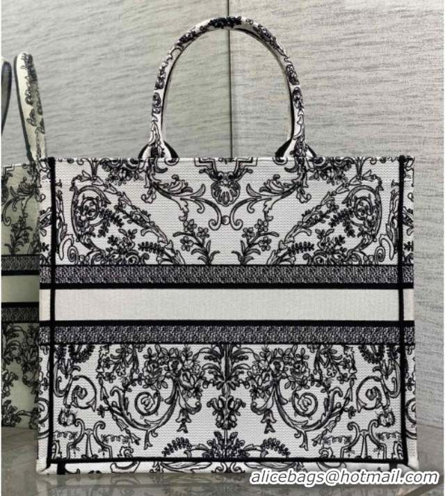 Low Price Dior Large Book Tote Bag in White and Black Dioresque Butterfly Cornely Embroidery 0126070 2026